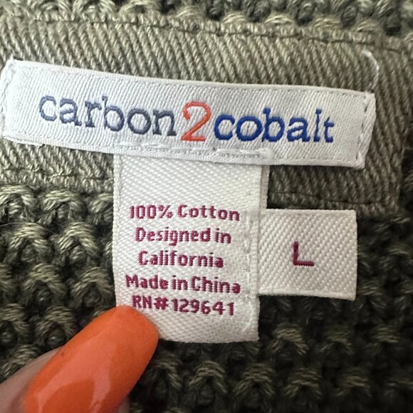 Carbon 2 Cobalt Sweater Men L‎ 1/4 Zip Thick Military Green Pullover Fisherman - Picture 3 of 5